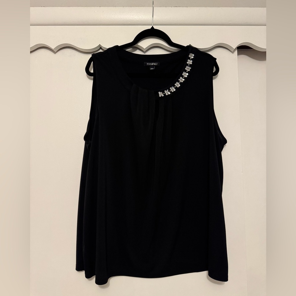 Roz & Ali Black Sleeveless Blouse with Sparkling Accents